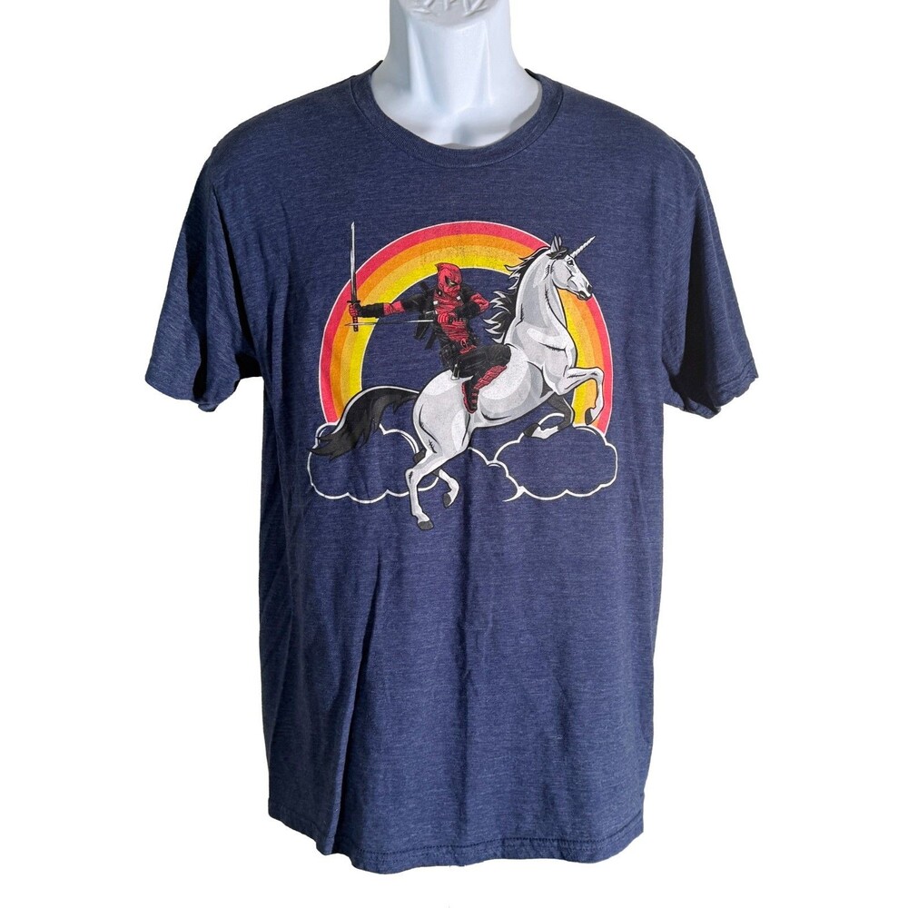 Deadpool‎ T-Shirt Size Large Marvel Comics Unicorn Rainbow Fantasy Comic Tee